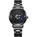Detailed close-up of a 3D hollow sports car wheel hub watch face with blue brake calipers - Blue