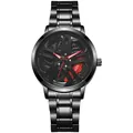 Detail of a men's watch featuring a 3D hollow car wheel hub dial with a red brake caliper - Red