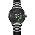 Macro detail of 3D car rim watch face with hollow dial and green brake caliper - Green
