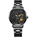 Detailed close-up of 3D car wheel rim dial with yellow brake caliper on men's quartz watch - Yellow