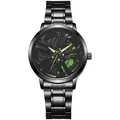 Detail of hollow car hub dial with green brake caliper on black stainless steel watch - Green