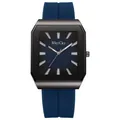 Detail of grey brushed metal octagonal case and gradient blue dial of men's quartz watch - Blue