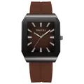 Detail of square quartz watch with brown gradient dial and flexible silicone strap - Coffee