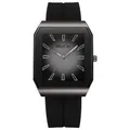 Detail of square gunmetal watch case with black silicone strap and gradient dial - Black
