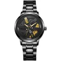 Detail of hollow car wheel rim dial with yellow brake calipers and steel strap - Yellow