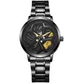 Detail of creative hollow rotating dial featuring a yellow brake caliper and steel band - Yellow