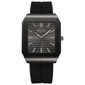 Close-up of quartz watch with striped dark grey dial and black silicone strap detail - Black
