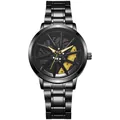 Close-up of black sport watch dial featuring a yellow brake caliper and 3D car wheel hub - Yellow