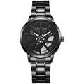 Detail of black sports watch dial featuring rotatable car wheel hub and brake caliper - White