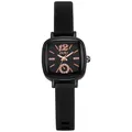 Close-up of black square watch with rose gold hands and textured silicone strap - Black