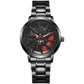 Sleek all-black men's racing watch with a rotating five-spoke wheel hub dial design - Red