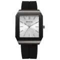 Men's fashion watch with square gunmetal case and premium black silicone strap - White Dial Black Strap