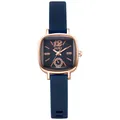 Montre carrée élégante en or rose avec bracelet en silicone bleu et cadran diamanté - Bleu