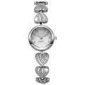 Elegant women's heart-shaped silver quartz watch with sparkling crystal encrusted links - Silver