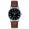 Klassische Herren-Business-Quarzuhr mit braunem Lederarmband und schwarzem römischem Zifferblatt - Schwarzes Zifferblatt Braunes Armband