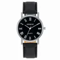Business Casual Quarz Uhr mit schwarzem römischem Zifferblatt und Lederband - Schwarzes Zifferblatt Schwarzes Armband