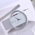 Minimalist silver quartz watch with a transparent hollow dial and white leather strap - White