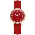 Detalle de la esfera roja de un reloj de cuarzo con caja de oro rosa y pedrería fina - Rojo