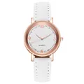 Reloj de cuarzo luminoso para mujer con caja de oro rosa y correa de cuero blanco - Blanco