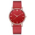 Reloj de mujer de cuarzo en oro rosa con esfera de cielo estrellado y correa de malla roja - Rojo