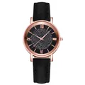 Elegant women's watch with starry black rhinestone dial and rose gold metal case - Black