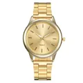Minimalist gold quartz watch for women with sunray dial and metal link bracelet strap - Gold