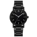 Vista frontal de reloj de cuarzo negro con correa metálica y números blancos - Gunmetal Negro