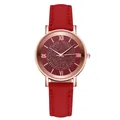 Reloj de cuarzo para mujer con correa de cuero rojo y esfera de brillantes cristales - Rojo