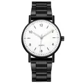 Primer plano de esfera de reloj de cuarzo minimalista con números negros y brazalete - Gunmetal Esfera Blanca
