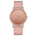Elegante reloj de cuarzo rosa para mujer con esfera brillante y correa de malla milanesa - Rosa oro