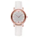Women's quartz watch with white leather strap and sparkling starry sky dial in rose gold - White Strap with Rose Gold Case