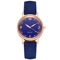 Close-up of navy blue matte strap and rose gold quartz watch case with rhinestones - Blue
