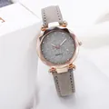 Elegante reloj de cuarzo para mujer cielo estrellado con correa gris y caja de oro rosa - Gris