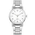 Detalle de reloj de cuarzo con correa de acero plateado cierre plegable y dial blanco - Plateado Blanco