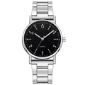 Detalle macro de un reloj de cuarzo para hombre con esfera negra y correa de acero - Plata Cara Negra