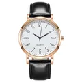 Montre à quartz pour hommes avec boîtier or rose, cadran blanc et bracelet en cuir noir - Cadran Blanc Bracelet Noir