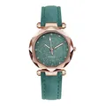 Reloj cielo estrellado para mujer con correa de cuero verde oscuro y caja oro rosa - Verde