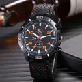 Men's sporty black silicone quartz watch with vibrant orange stitching and dial accents - Orange