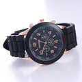 Geneva sports watch with rose gold metal case and black silicone strap for women - Black