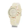 Geneva women's sports watch in cream silicone with elegant rose gold metal case - Beige