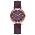 Elegante reloj de mujer con correa de cuero violeta y esfera estrellada brillante - Púrpura