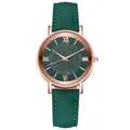 Reloj de cuarzo para mujer con correa de cuero verde oscuro y esfera de cristal - Verde