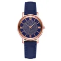 Reloj de mujer en oro rosa con esfera de strass azul y correa de cuero azul marino - Azul