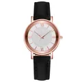Women's rose gold watch with sparkling white dial and black leather strap for a trendy style - Rose Gold Case White Dial Black Strap