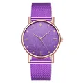 Reloj de cuarzo estrellado púrpura para mujer con correa milanesa de oro rosa - Púrpura