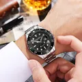 Heren business quartz horloge met zilveren stalen band, zwarte wijzerplaat en datum - Zwart