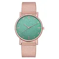 Reloj de cuarzo para mujer con correa de malla oro rosa y esfera verde esmeralda - Verde