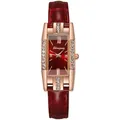 Detailed macro view of the rose gold rectangular watch case with shimmering diamond accents - Red