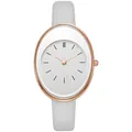 Detail of rose gold oval quartz watch with white dial and grey slim leather strap - White