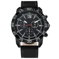 Detail of multi-function sports watch with black grid dial and white minute markers - Black Face Black Strap